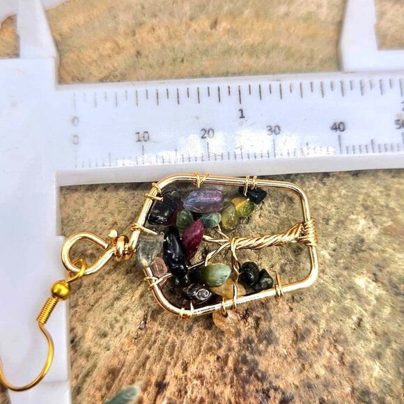 Nature Mixed Tourmaline Chips Crystal Tree Earring - Picture 5 of 10
